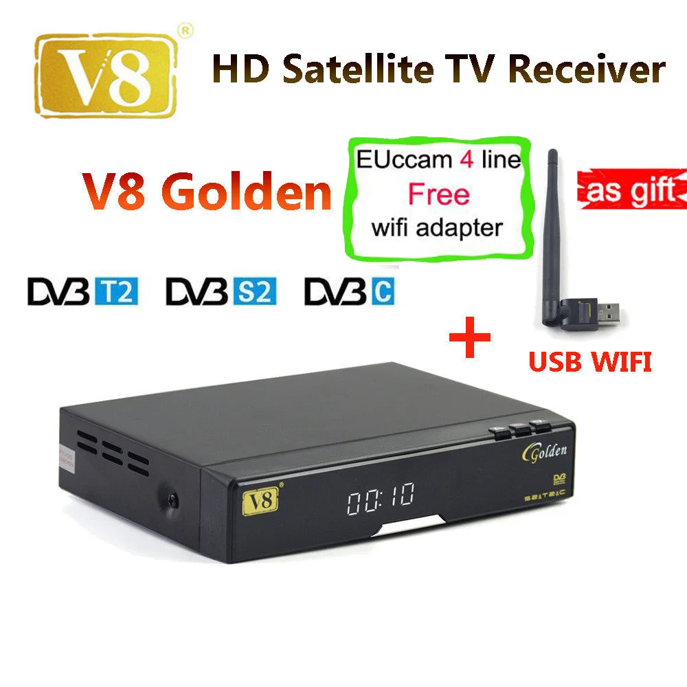 freesat v8 golden combo usb wifi receptor de satelite dvb-s2+t2+c youtube powervu iptv satellite receiver pro