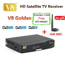 Freesat V8 Золотой Combo USB Wi-Fi рецептор de спутник DVB-S2 + T2 + C YouTube powervu IPTV спутниковый ресивер freesat V8 pro