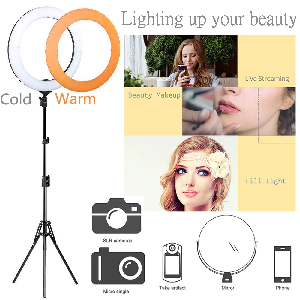 

18-inch LED Ring Light 50W 5500K Ring Video Light Sets with Color Filter Tripod Stand Photography Photo Studio Light Video live