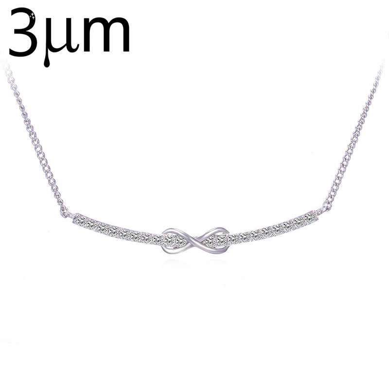 3UM Infinity Necklace Copper Full CZ Paved Long Bar Pendant Camber Bar