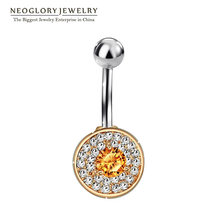 Neoglory Cubic Zirconia Rhinestone Rose Gold Color Piercing Navel Bell