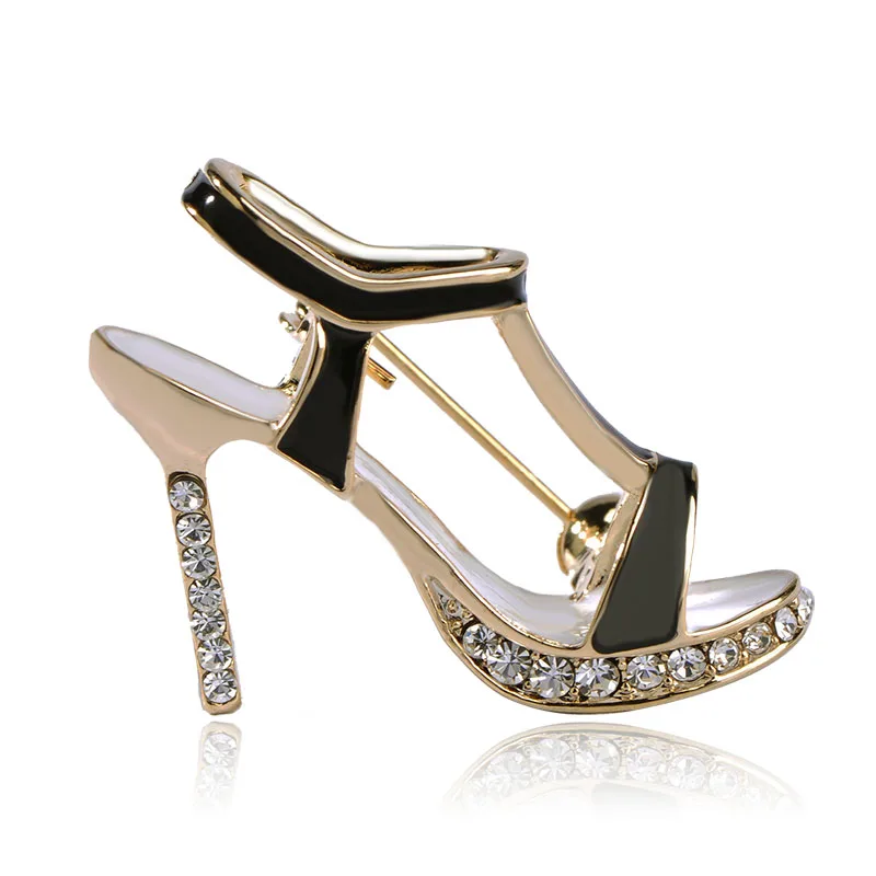 black heels with brooch