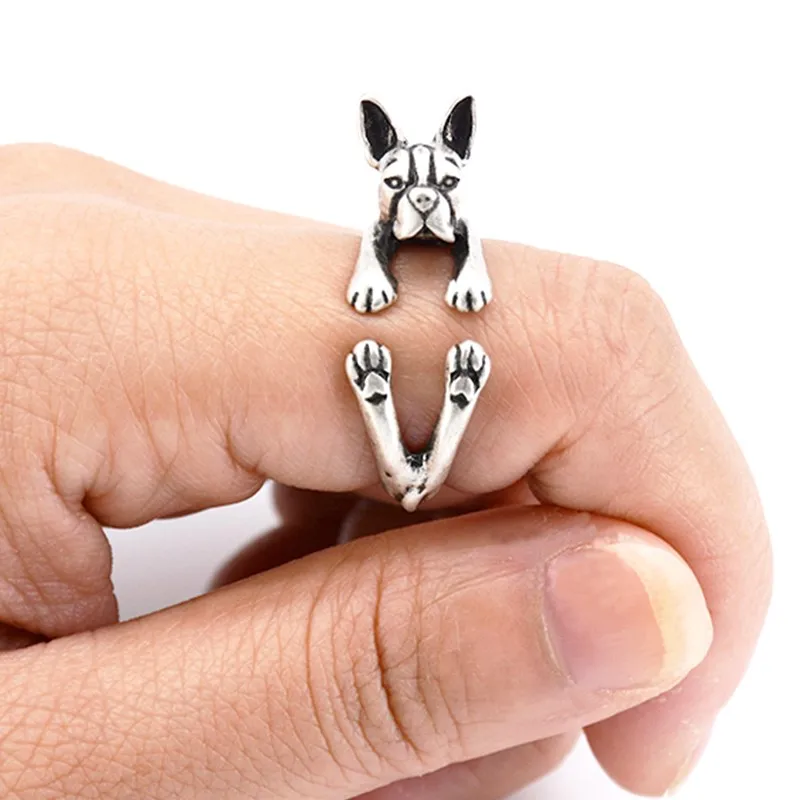 

1 Piece Hippie 3D Boston Terrier Dog Anillos Love Ring Boho Brass Knuckle Dog Anel Masculino Couple Rings For Women Men Jewelry