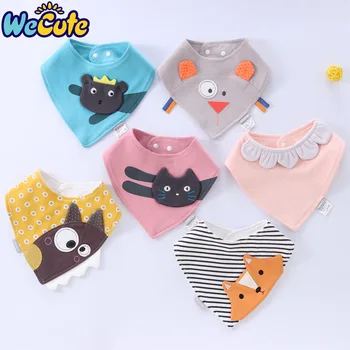 

Wecute New Baby Bibs Waterproof Triangle 100% Cotton Baberos Cartoon Infant Baby Girl Boy Bibs Double-layer Snap-on Towel
