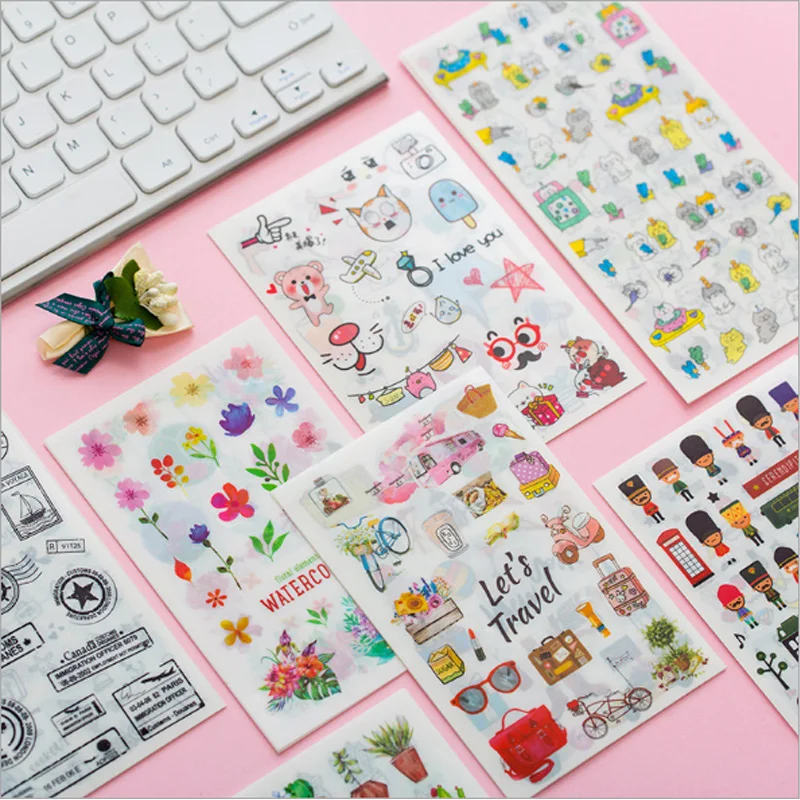 

6X Watercolor label sticker PVC Decorative stickers DIY Decoration Sticker Scrapbooking diary kawaii School stationery Supplies