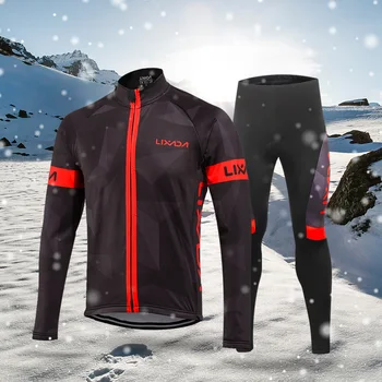 

Lixada Men's Winter Thermal Fleece Cycling Clothing Set Long Sleeve Windproof Cycling Jersey Coat Jacket with 3D Padded Pants