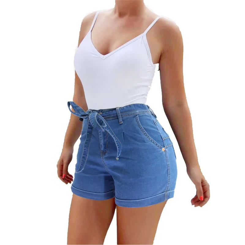 

JENYAGE High Waist Denim Shorts for Women New Arrival 2019 Runway Fashion Summer Sexy Bodycon Moto Biker Jeans Denim Shorts