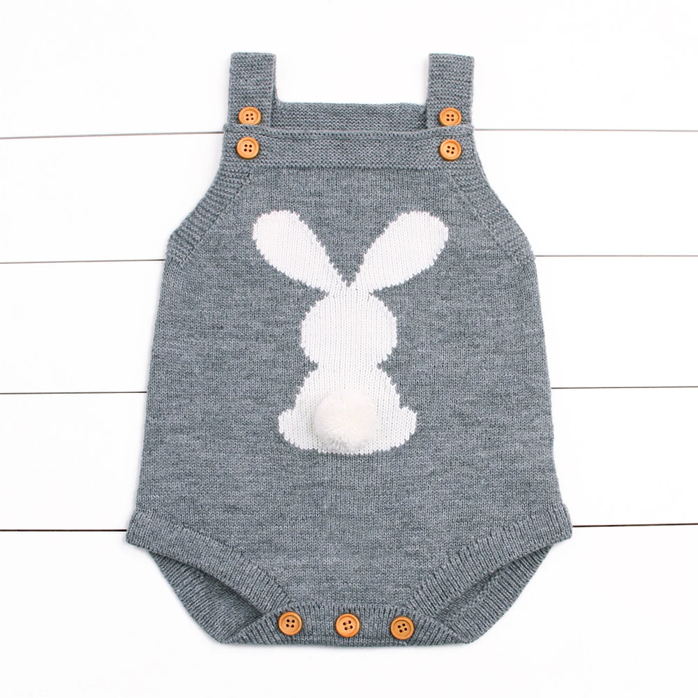 Комбинезоны для маленьких девочек милый кролик узор новорожденных мальчиков вязаные Комбинезоны малышей Забавный Onsie осень весна верхняя одежда
