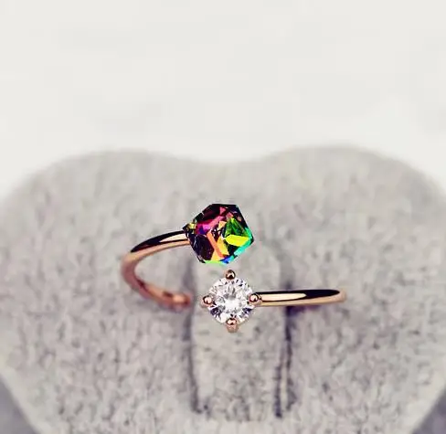 rings jewelry zircon stones adjustable crystal ring open