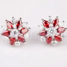 Натуральный настоящий гранат цветок серьги гвоздики 925 стерлингового серебра ювелирные украшения 0.1ct* 12 шт драгоценный камень# X98806