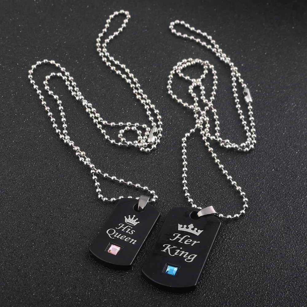 Her King & His Queen Couple Necklaces lovers pendant fashion crystal jewelry for women and men gifts Fashion Jewelry