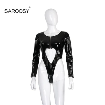 SAROOSY Faux Leather High Elastic Bodysuit  3