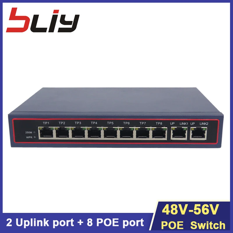 10/100 Мбит/с 10-портовый poe коммутатор ethernet 8GEP + 2GE 2 uplink порт 8 rj45 гигабитный