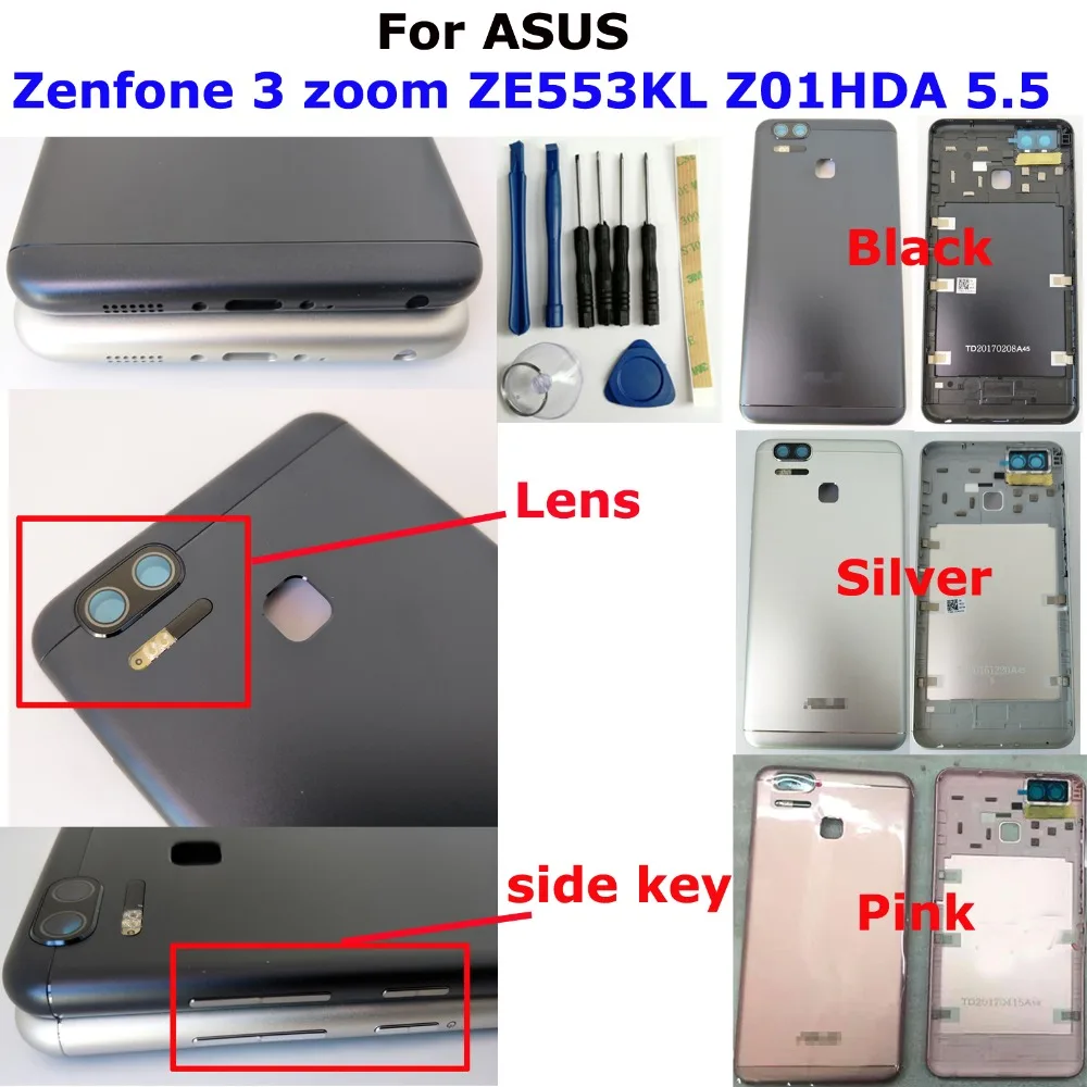 

100% Orig New 5.5" For Asus Zenfone 3 zoom ZE553KL Z01HDA 5.5 inch Rear Back Housing Battery Cover with Side Key