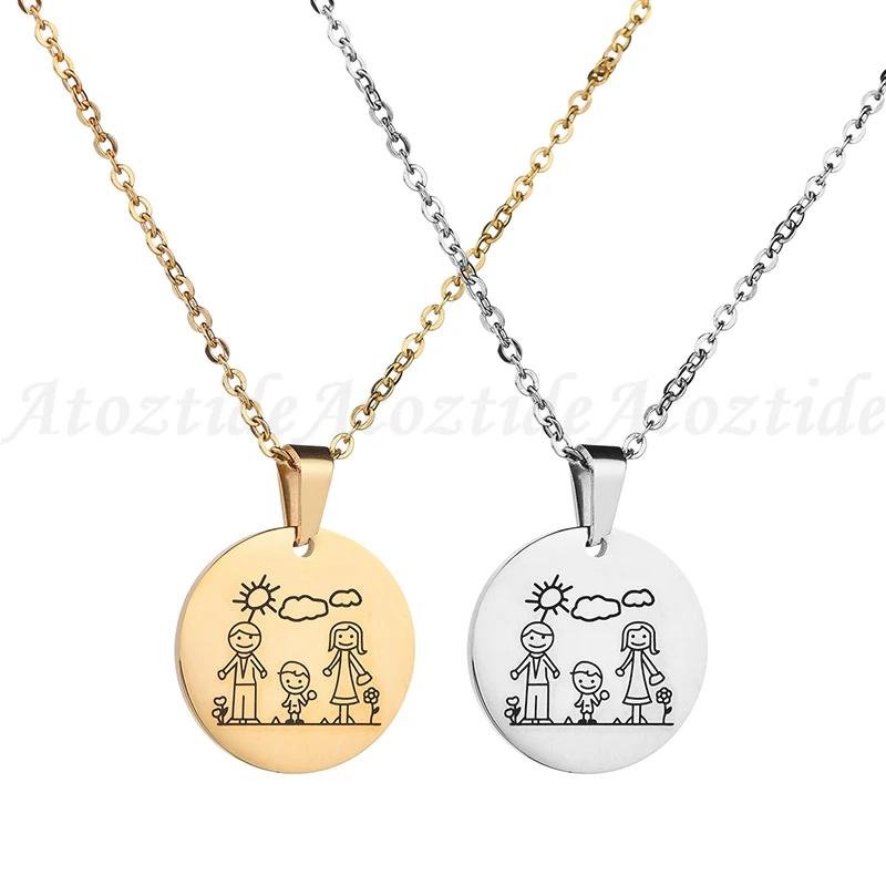 Atoztide, 1 шт., милое мультяшное семейное ожерелье из нержавеющей стали с подвеской в виде сердца для мамы, папы, мальчика и девочки, рождественский подарок