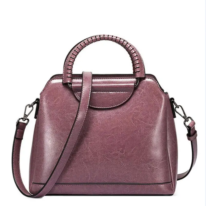 Burminsa винтажные женские сумки из натуральной кожи с металлической ручкой, женские сумки-тоут, женские сумки-мессенджеры на плечо, осень - Цвет: Taro Color