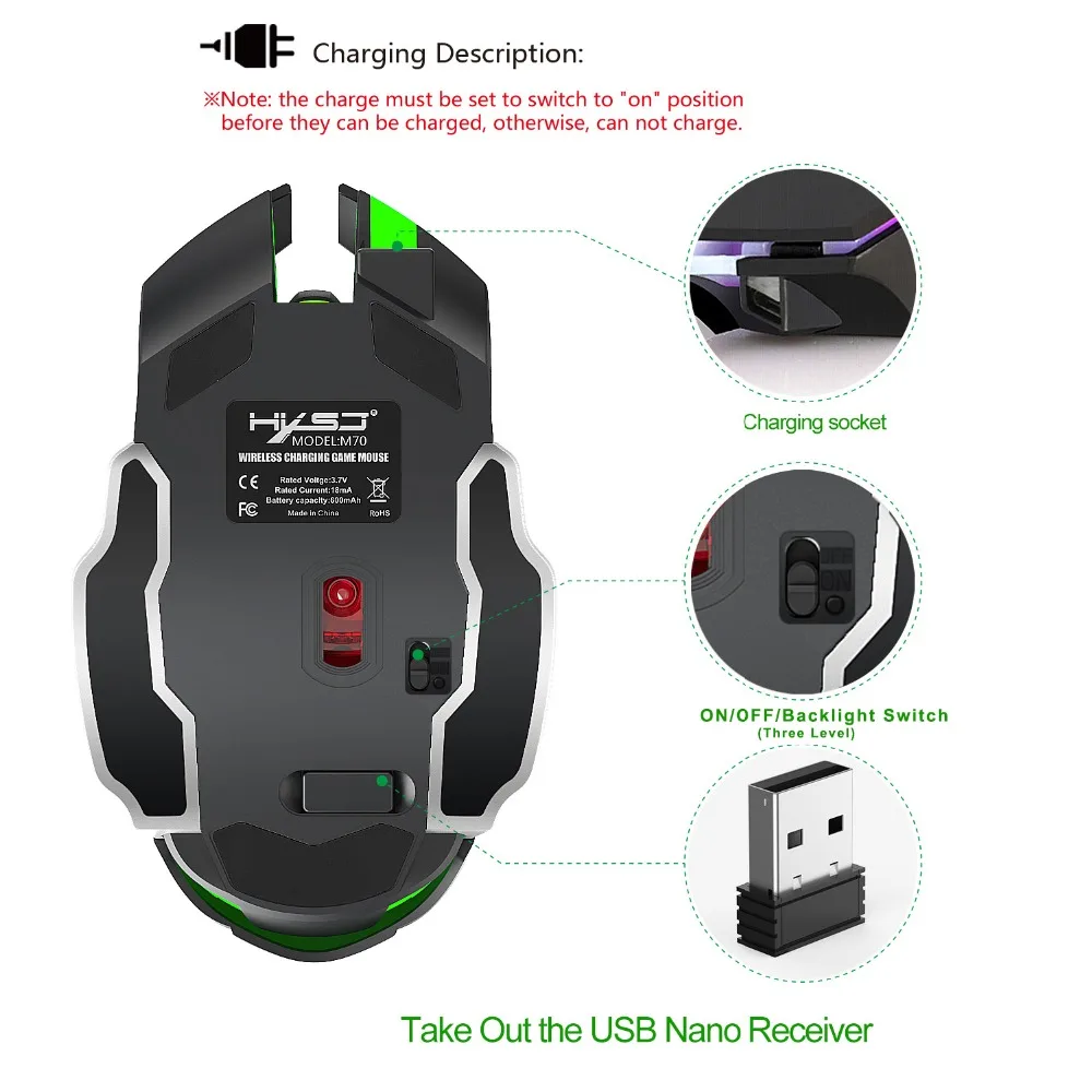 Обновленная перезаряжаемая Беспроводная игровая мышь 2 4G мыши с usb ресивером