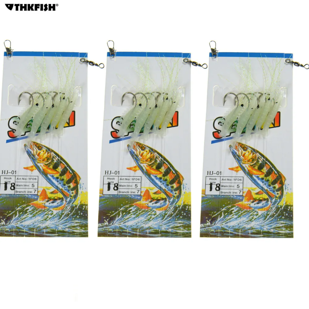 

3 Pack (15pcs) Saltwater Fishing Rigs Sea Night Glow Shrimps Fishing Sabiki Lures Fishing Bait Baits Lure For Fishing