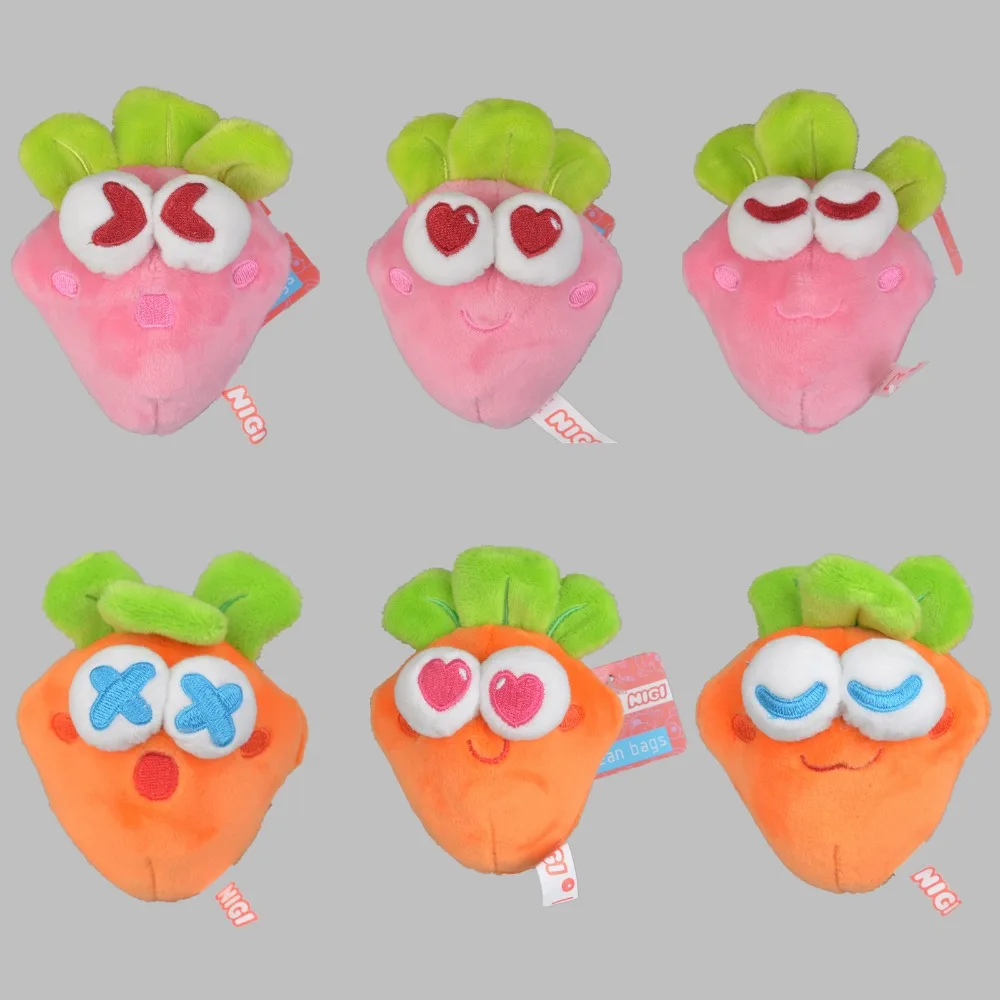 

5 Pcs Keychain Randomly Facial expressions Orange and pink send radish Pendant Stuffed Plush Keyring, Key holder Doll Gift