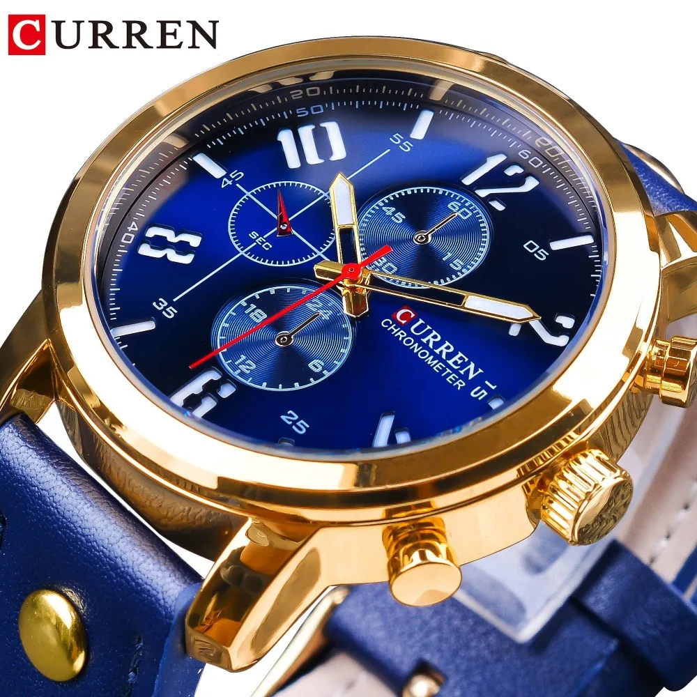 

CURREN Blue Ocean Fashion Design Golden Luxury Business Bezel Mens Quartz Military Sport Wrist Watch Top Brand Luxury Male Clock