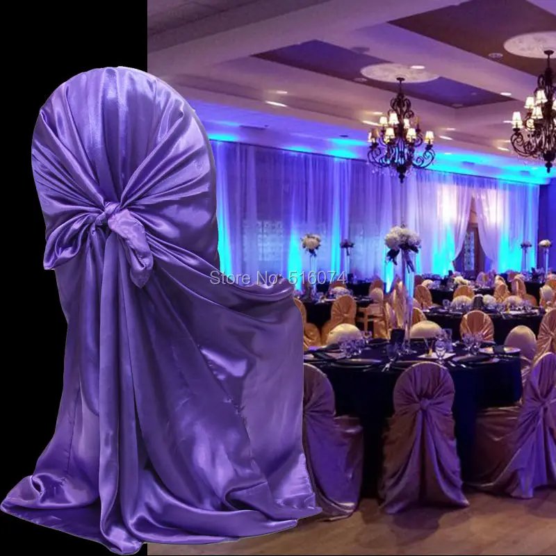 Top Free shipping 100pcs Satin Chair CoverS 21 Colors Satin Self-tie Shair Covers Wedding Banquet Party Decors Wholesales 9