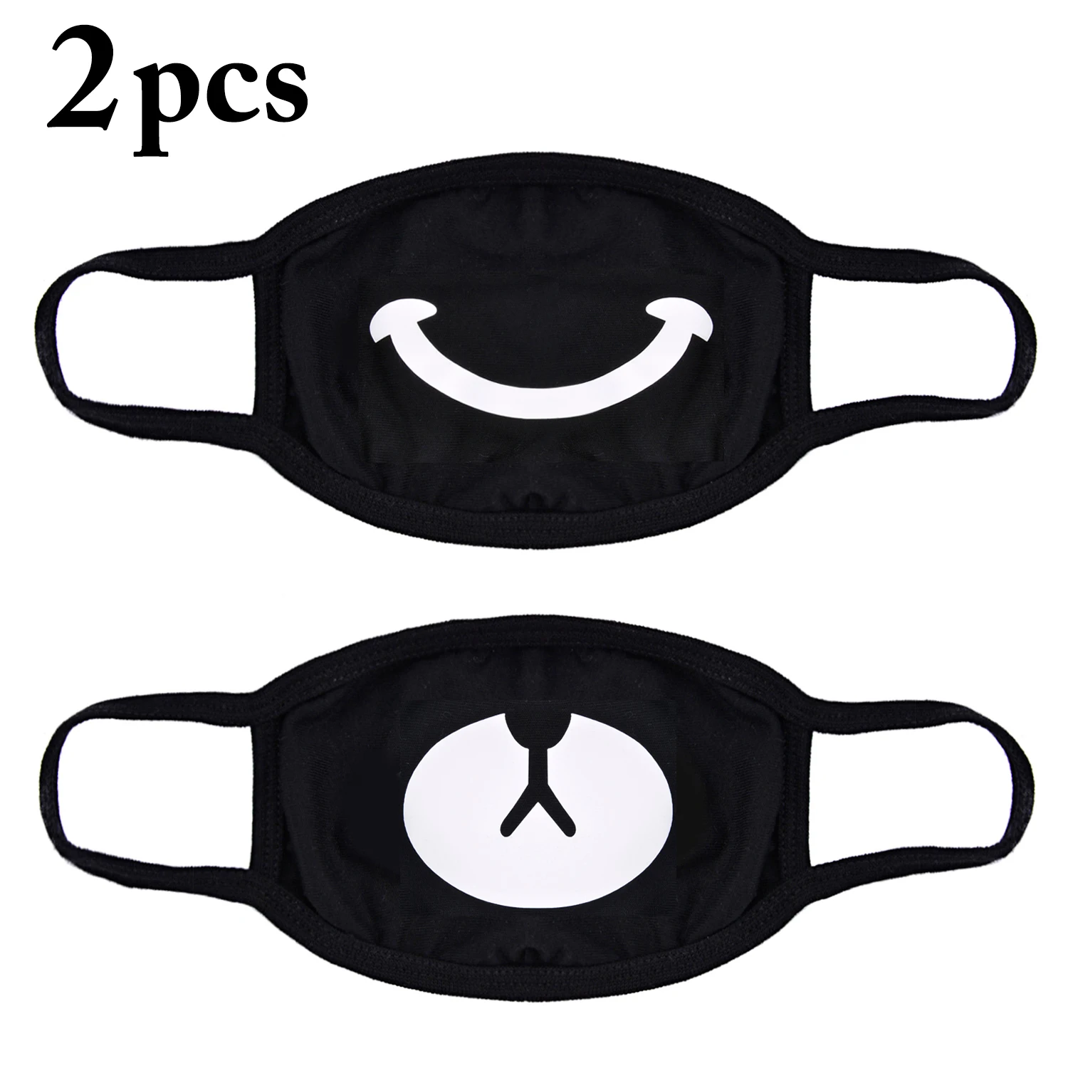 

2 Pack Cartoon Half Face Cover Unisex Cotton Mask Anti-Dust Protective Earloop Mouth Mask with Smile Bear Pattern