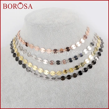 

BOROSA 20PCS 14inch Gold/Silver/Rose Gold/Black Color Brass 6mm Coin Slice Chain Metal Chains Necklace Jewelry for Women PJ116