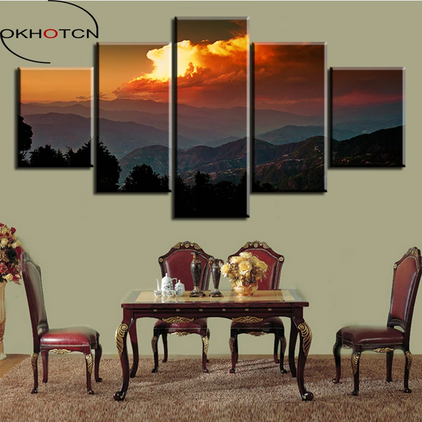 OKHOTCN Framed Landscapes Sunset Oil Painting Canvas HD Prints Nature
