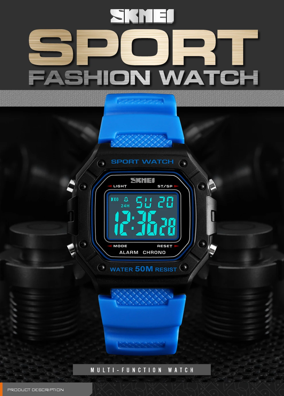 SKMEI 1496 Sport Watch Men Digital Watches 5Bar Waterproof Alarm Military