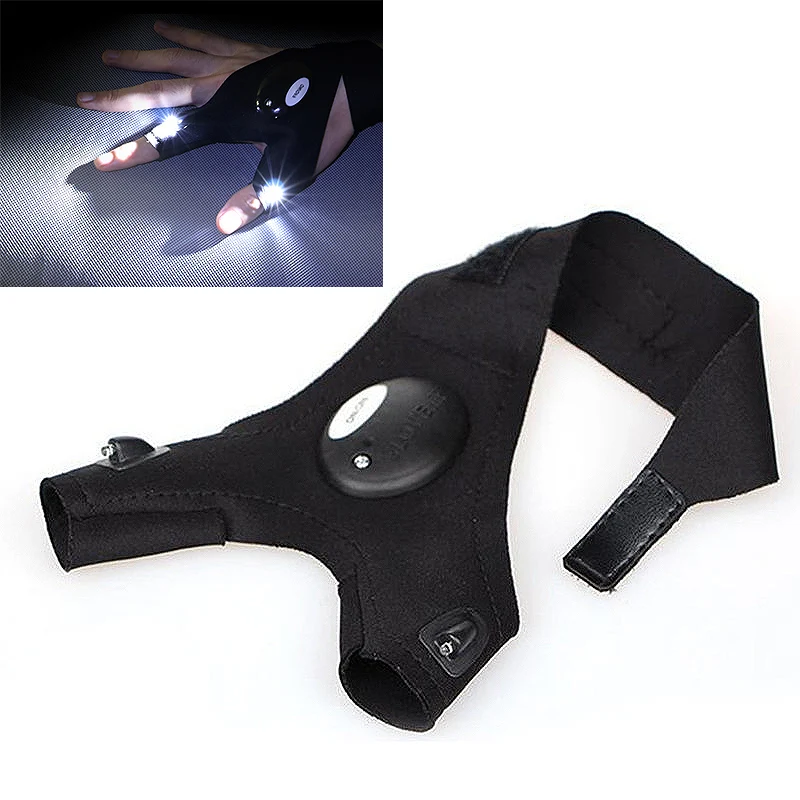 

Night Fishing Glove With Led Light Car Bike Tire Repair Tool Rescue Tools Outdoor Gear Magic Strap Fingerless Glove Flashlight