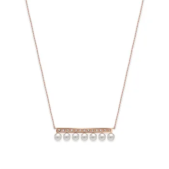 

Hot Sale Crystal Block Seven Small Simulated-pearl Gold Color / Rose Gold Color /Silver Color Titanium Steel Necklaces