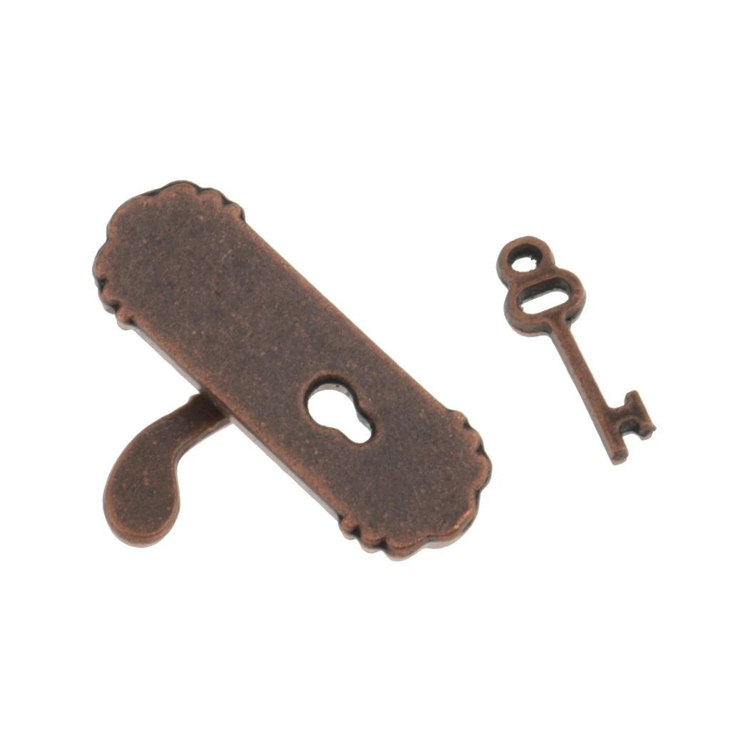 Mini vintage lock with right handle and key Designed for 1/12 dollhouse miniature doors  for your dollhouse DIY scene  Bronze 