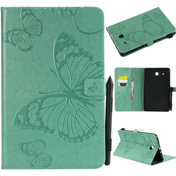 

3D Butterfly Embossed Tablet Stand Case For SAMSUNG Galaxy Tab E 9.6 T560 SM-T561 Magnetic Flip PU Leather Cover Sleeve + Stylus