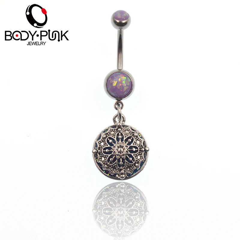 316L STAINLESS STEEL PURPLE GALAXY MOON BELLY RING 14G NAVEL JEWELRY