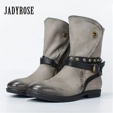 Jady/Повседневные серые женские ботильоны с ремешками из натуральной кожи на плоской подошве; Botas; сезон осень-зима; женские ботинки для верховой езды на платформе