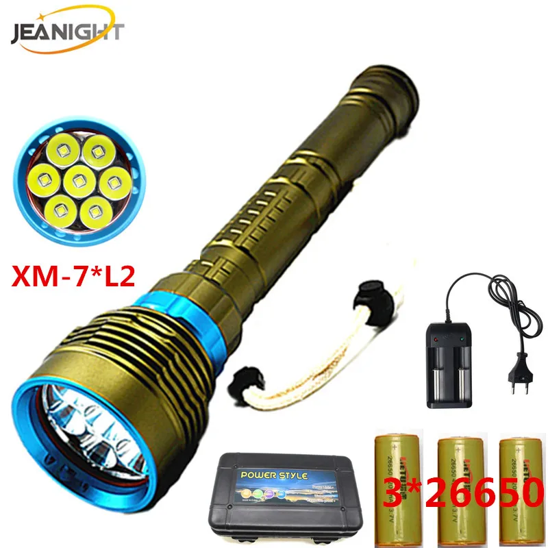 

JEANIGHT 18000Lm 7 x XM-L2 Waterproof Diving Flashlight Torch Underwater 150 Meter 26650 Scuba Flash Light
