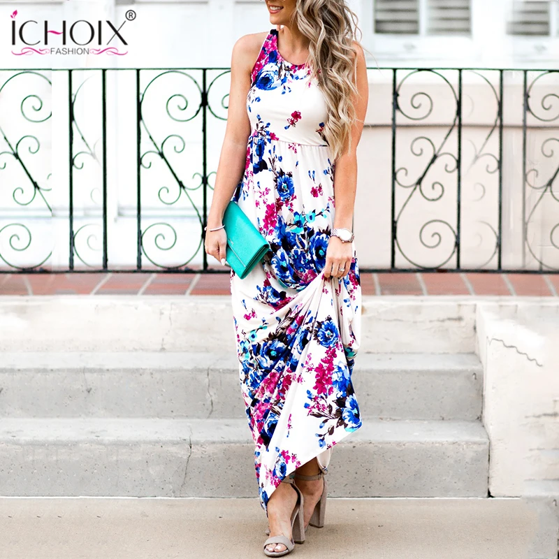 

2019 Summer Long Dress Women Boho floral print Dress Elegant Party Floor Length Dress Women Clothing Dresses vestidos For Female