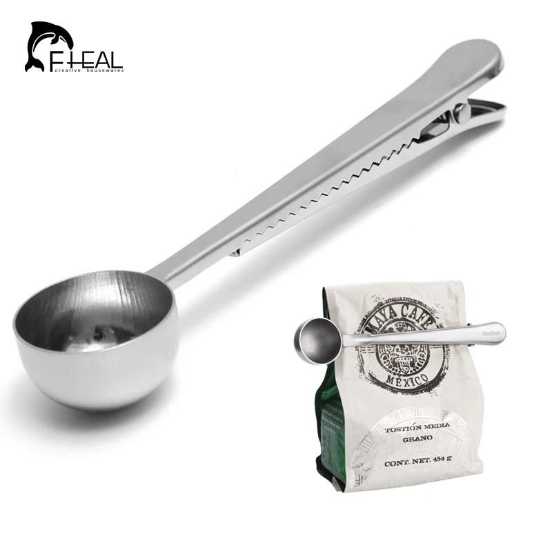 

FHEAL Multifunction Stainless Steel Coffee Scoop With Clip Coffee Tea Measuring Scoop 1 Cup Ground Coffee Measuring Scoop Spoon