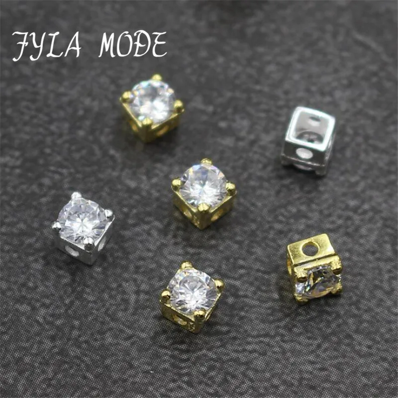 

925 Sterling Silver Grade A Rhinestone Square Beads For Women Men Loose Jewelry DIY Design New Trend Beads Silver Jewelry