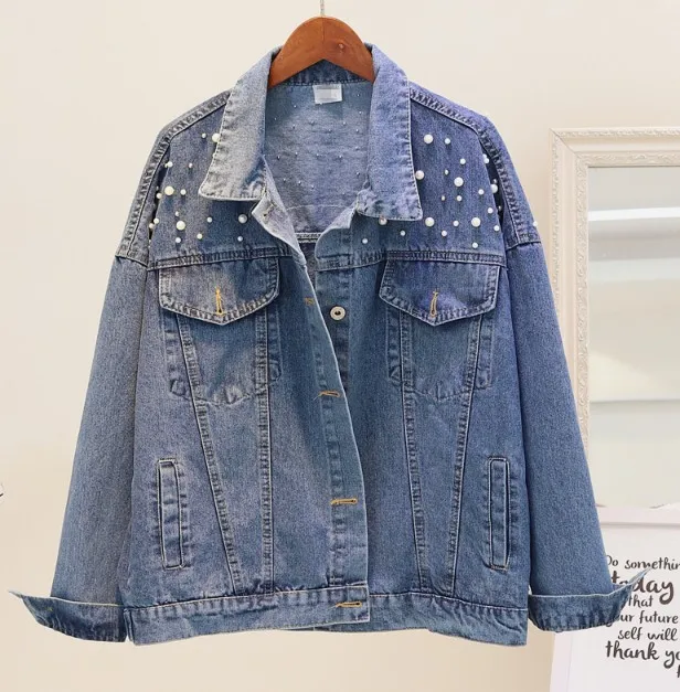 Vestes Femelle Femmes Animé Étudiant Printemps Outwear Bleu Perles Manteau Dessin Lâche Denim Trous Nouveau Des 2019 Paillettes Jeans Automne Décontractés En I6wvvY