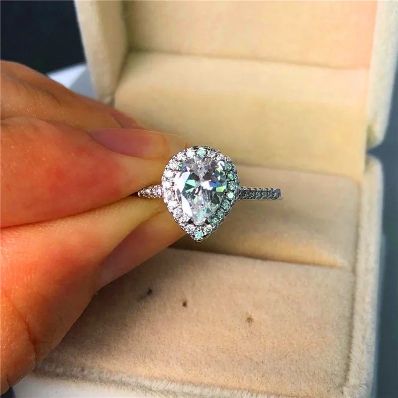 

Bamos Shinny Water Drop Design CZ Ring Elegant Dainty Ladies Rings 925 Silver Filled Korean Jewelry For Women Lovers Gift