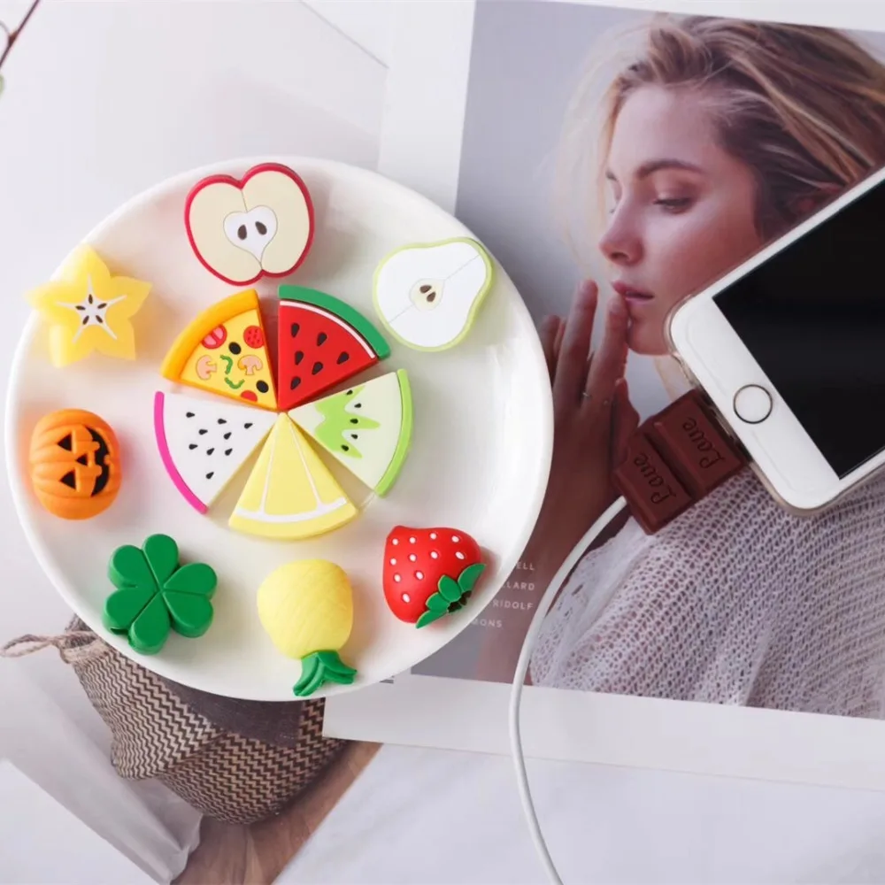 

Cute Fruit Cable Protector For iPhone 6 6s 7 8 plus for Samsung galaxy a50 a30 case USB Data Line Cord Protector Cable Winder