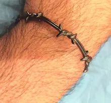 

US7 Open Cuff Twist Thorns Bangle Stainless Steel Men Motor Biker Vintage Black Bracelets Bangles For Men Street Barbed Jewelry