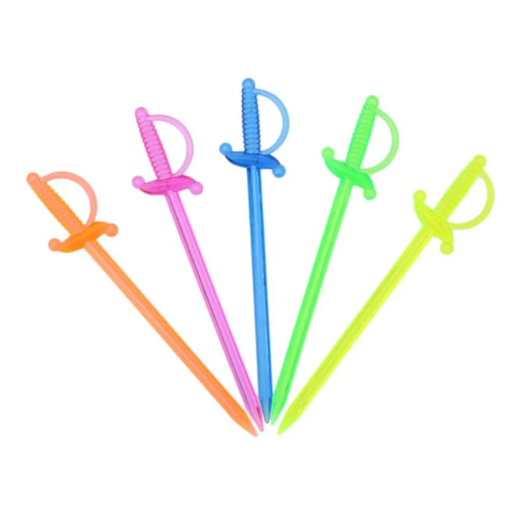 

Sword Shape Food Cake Fruit Fork Home Dining Disposable Plastic Picks Skewer Set For Party Cake Dessert Christmas A2065c