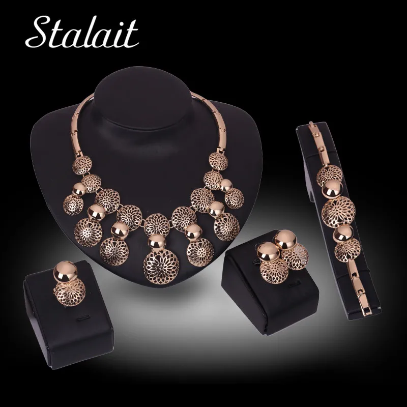 

Wedding Women Round String Metal Gold Color Jewelry Set For Party