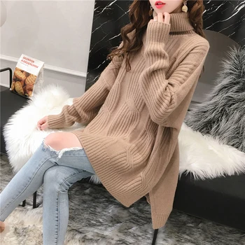 

2020 New Women's Autumn And Winter Sweater Loose High Collar Pullover Sweater Solid Color Long Sleeve Warm Long Sweater LQ116