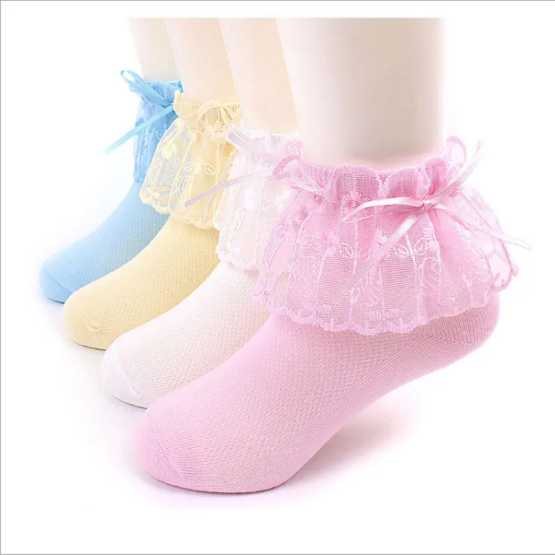 Buy 4pairs/lot Toddlers Bebe Cotton Baby Girl Socks Kids Ruffled Meias Infantil