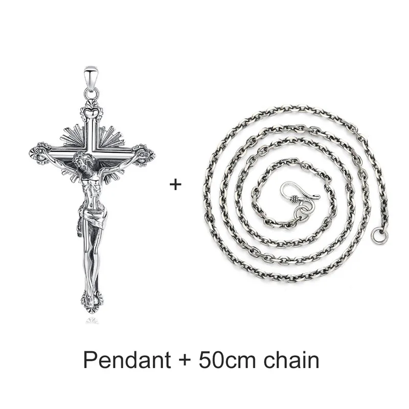 V. YA, Ретро стиль, 925 серебро, крест Христос, Иисус, ожерелье для мужчин и женщин, S925 серебро, Мужская подвеска, ювелирное изделие - Окраска металла: Pendant - 50cm chain