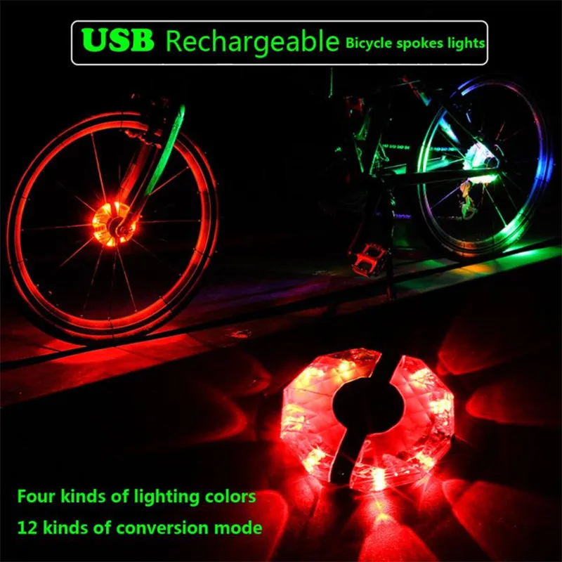 Flash Deal Bike Light rear Light New USB Rechargeable Bike Light Hubs Cycling Wheel Warning Bicycle Hubs Lamps Bicycle Accessories #3S01 @Y 6