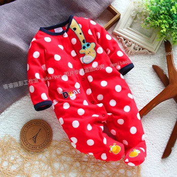 

Retail new 2017 autumn baby clothes romper bag polar fleece baby girl romper newborn kids dot overall baby wear